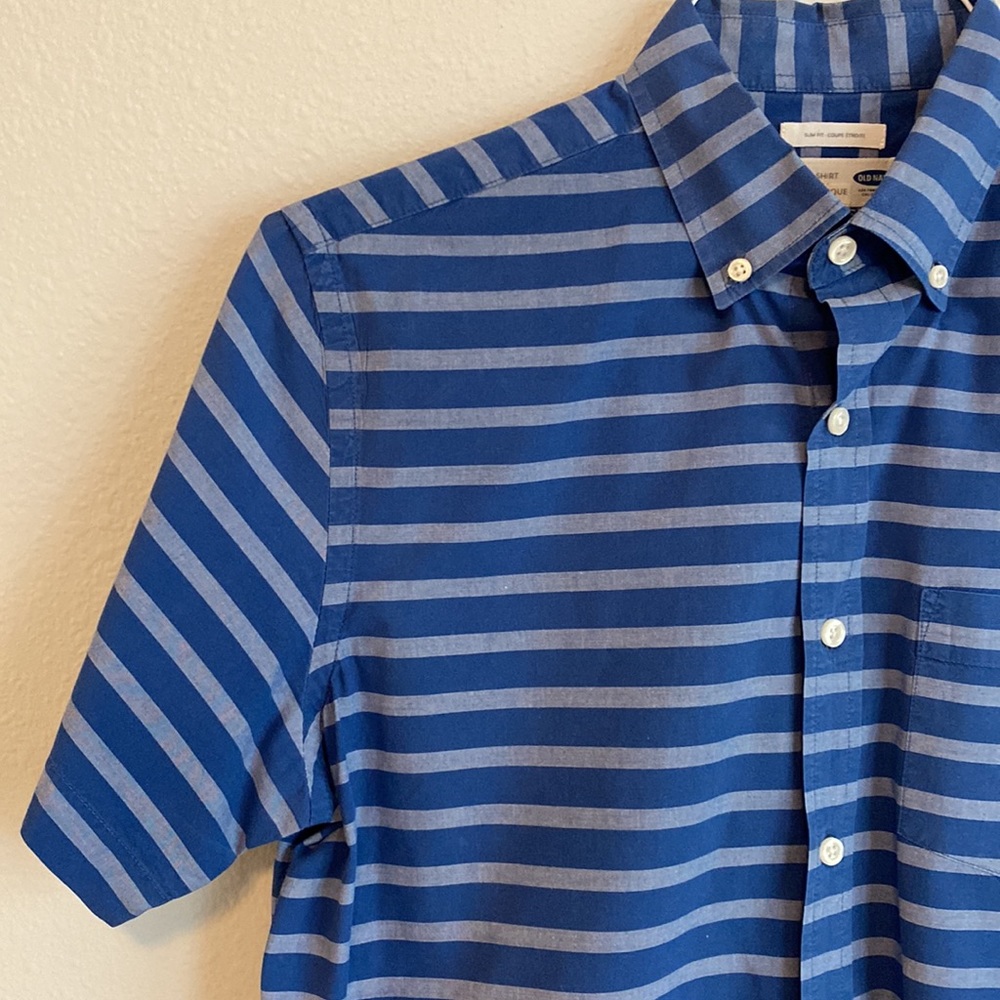 Blue striped button down shirt